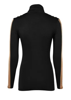 Panel Long Sleeve Roll Neck (Black Camel)
