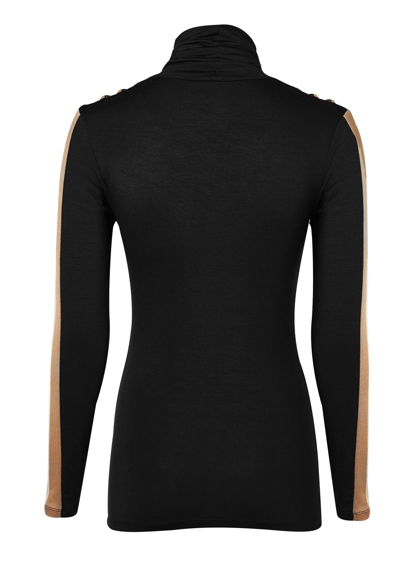Panel Long Sleeve Roll Neck (Black Camel)