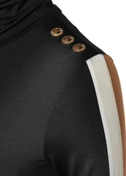 Panel Long Sleeve Roll Neck (Black Camel)