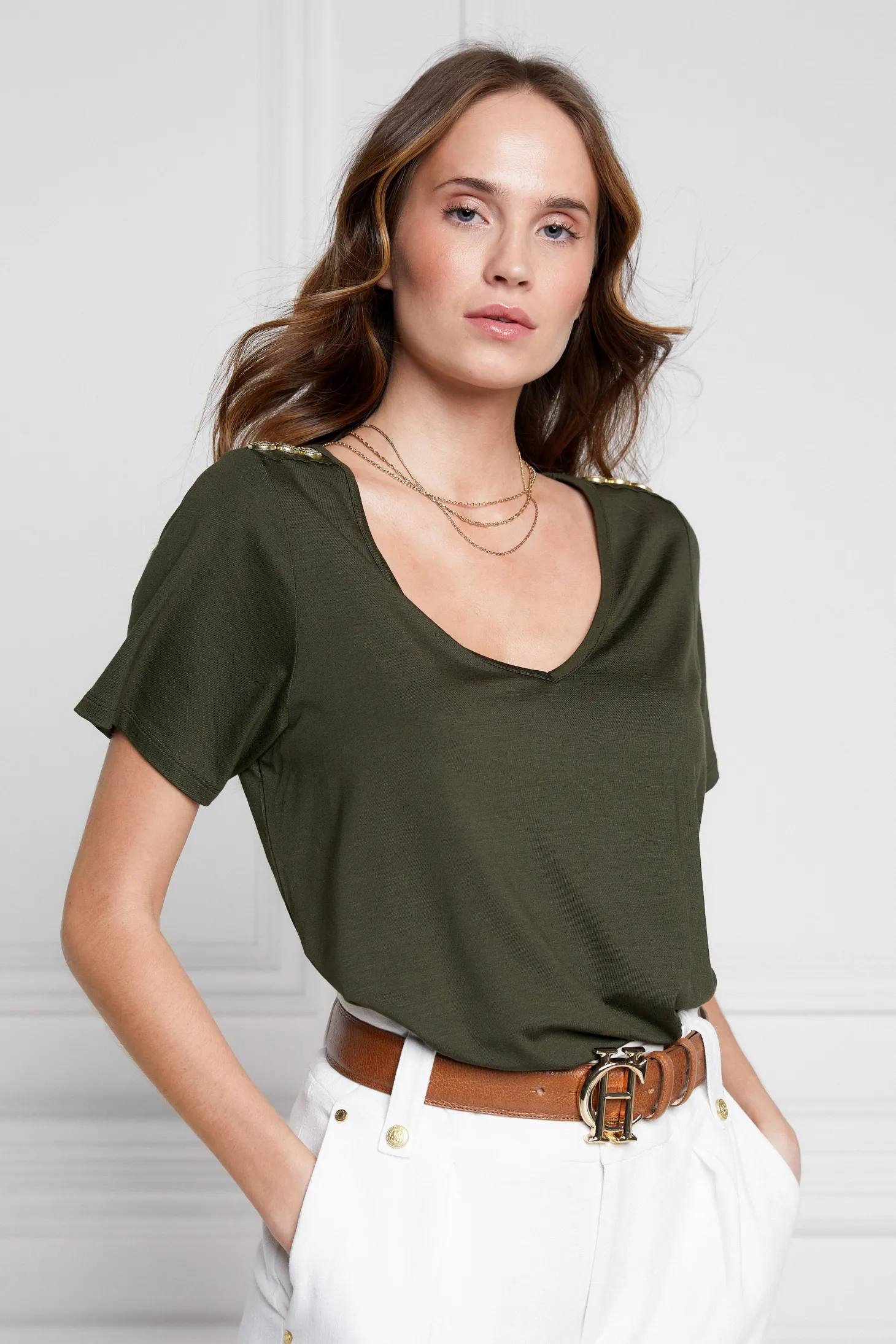 Relax Fit V-Neck Tee (Khaki)