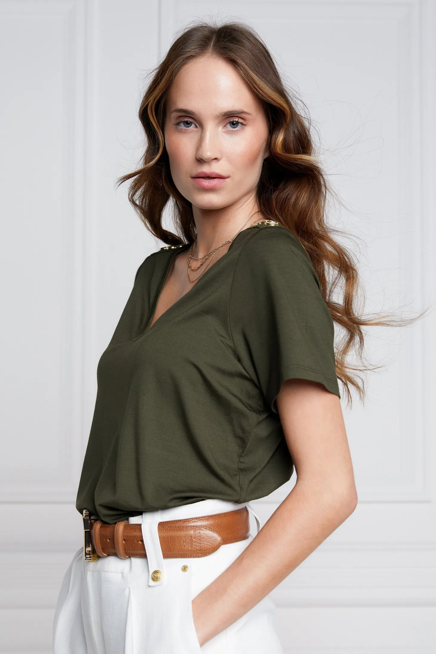 Relax Fit V-Neck Tee (Khaki)