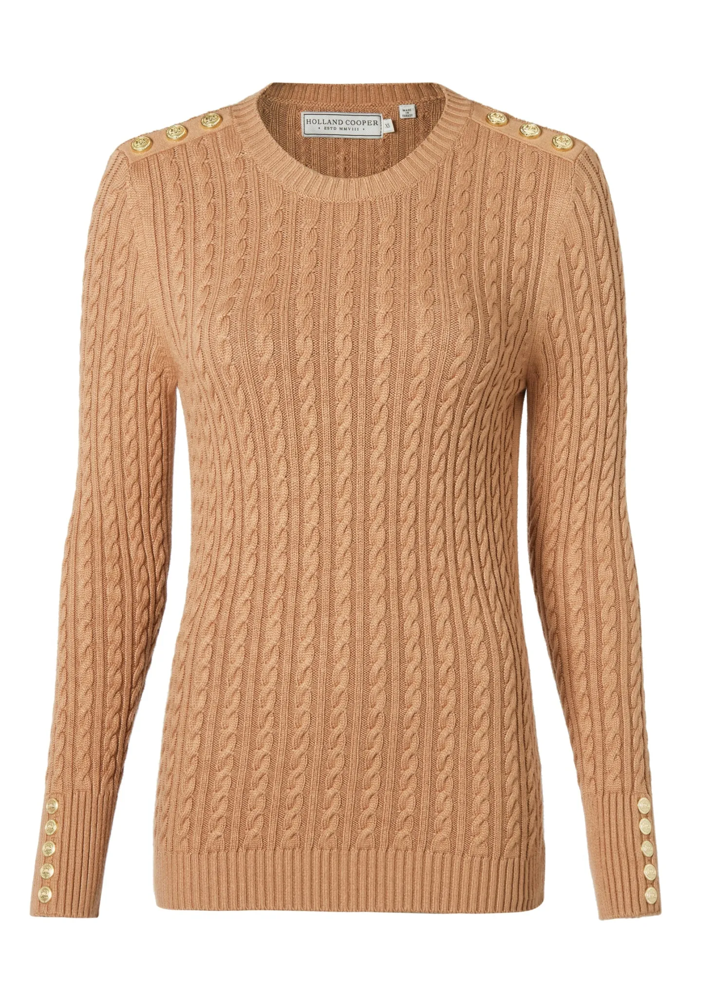 Seattle Cable Crew Knit (Dark Camel)