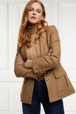 Seattle Roll Neck Cable Knit (Dark Camel Marl)
