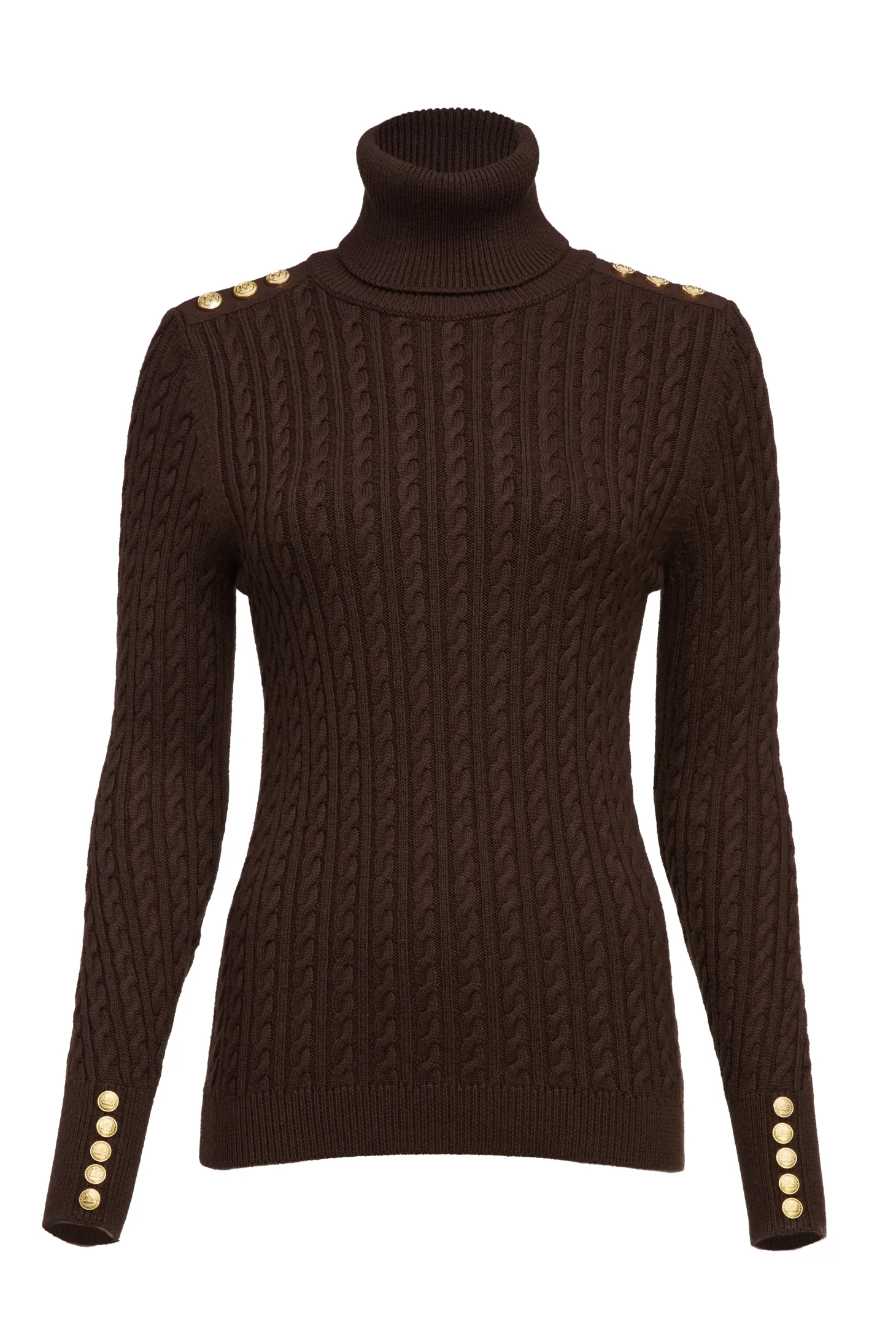 Seattle Roll Neck Cable Knit (Chocolate)