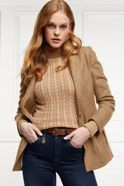 Seattle Roll Neck Cable Knit (Dark Camel Marl)