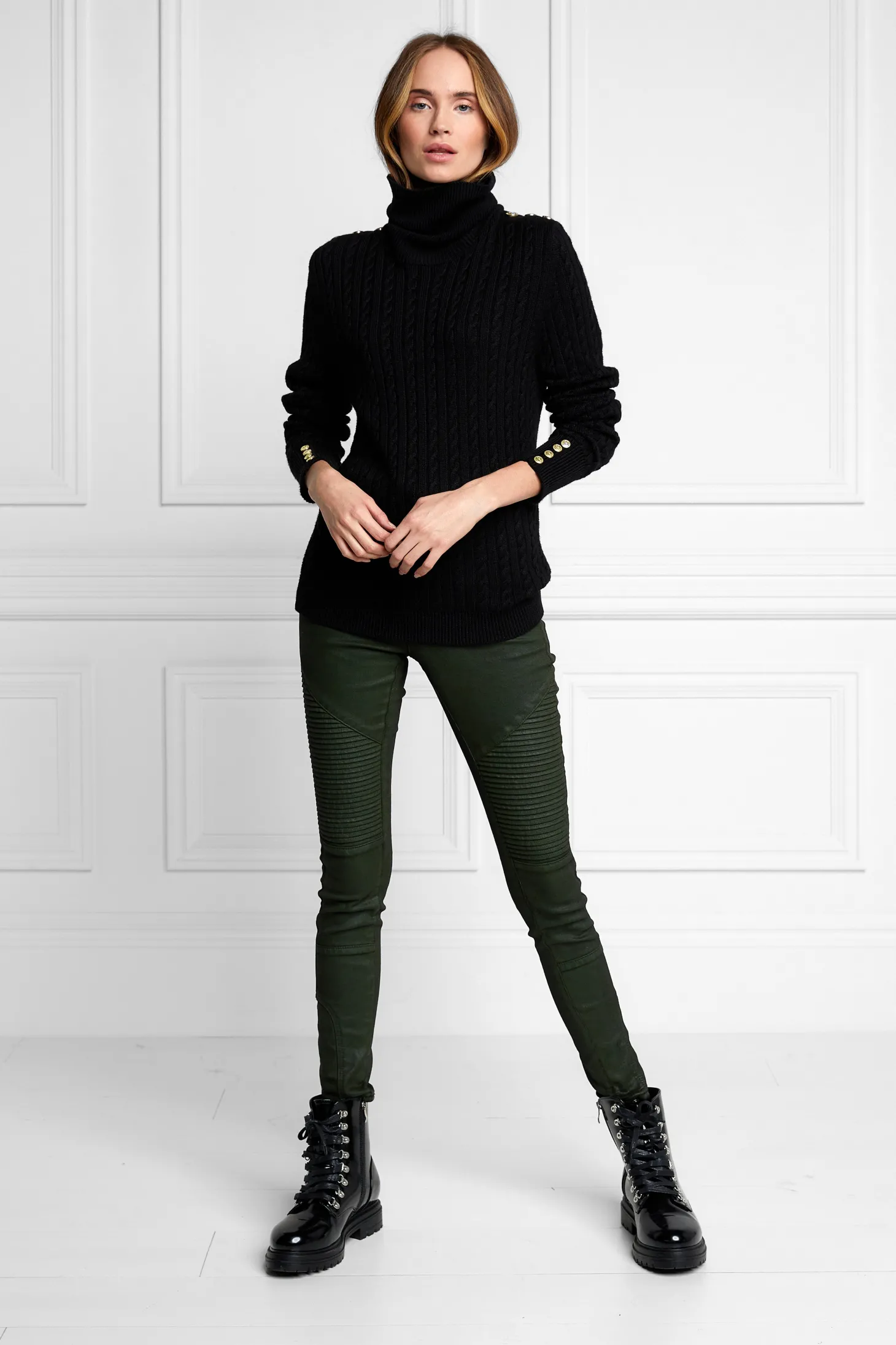 Seattle Roll Neck Cable Knit (Black)