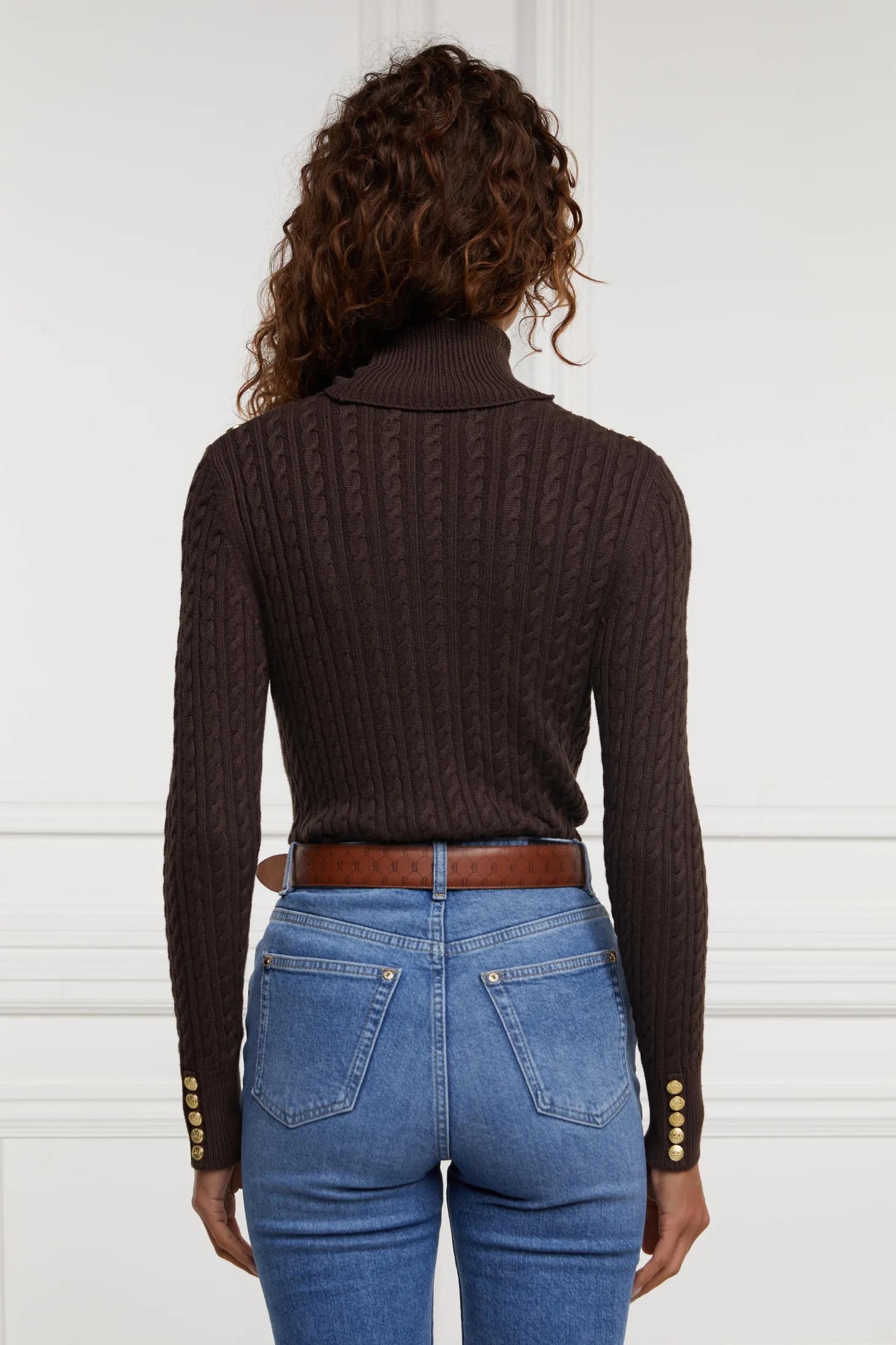 Seattle Roll Neck Cable Knit (Chocolate)