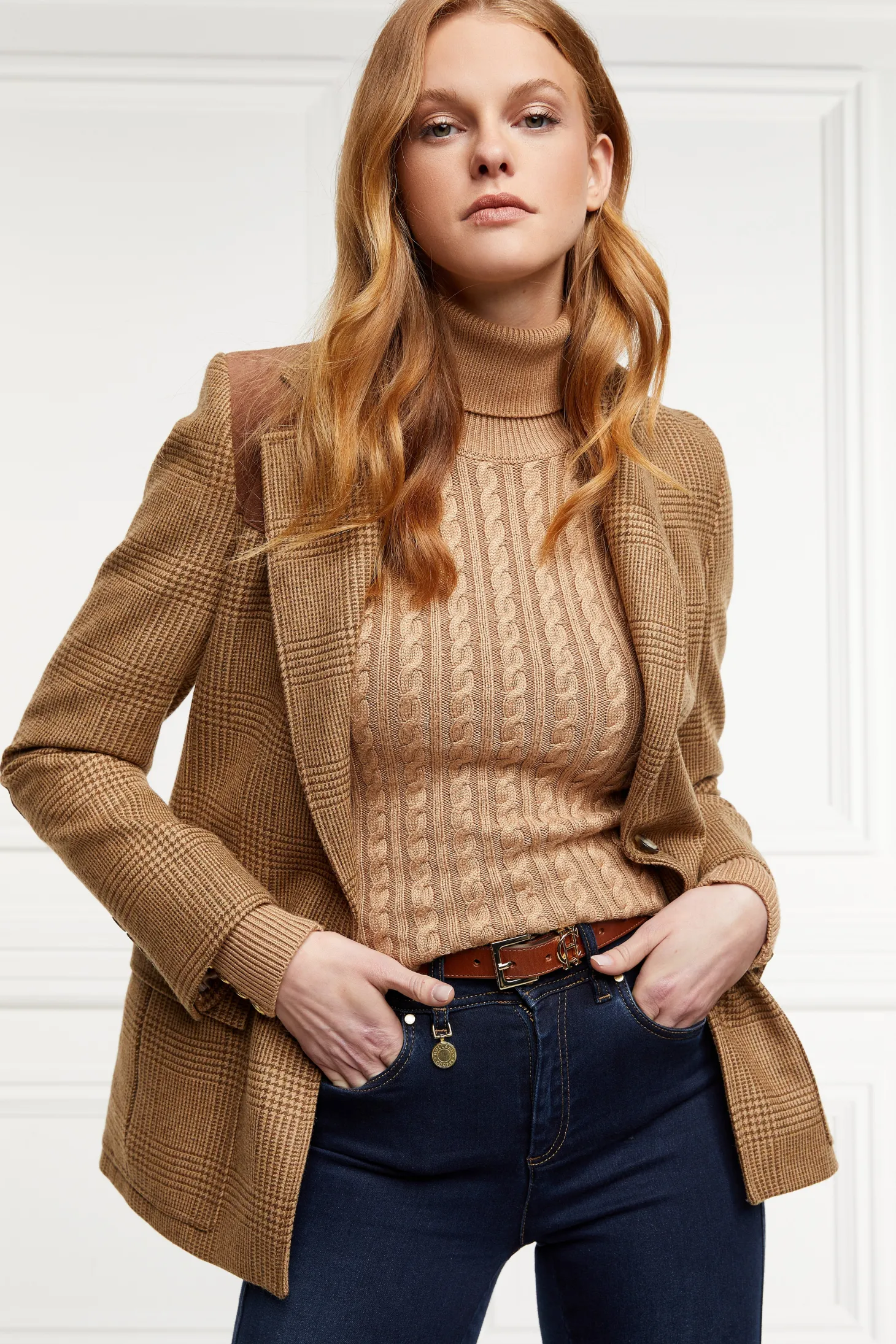 Seattle Roll Neck Cable Knit (Dark Camel Marl)