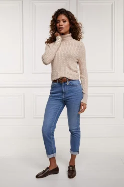 Seattle Roll Neck Cable Knit (Oatmeal)