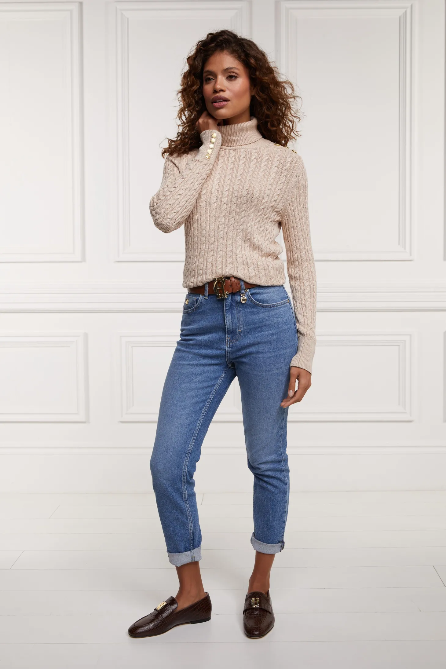 Seattle Roll Neck Cable Knit (Oatmeal)