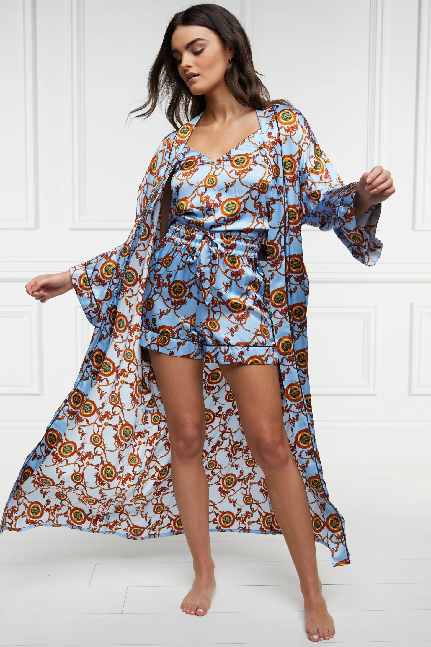 Silk Full Length Dressing Gown (Sky Blue)