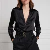 Silk V-Neck Blouse (Black)