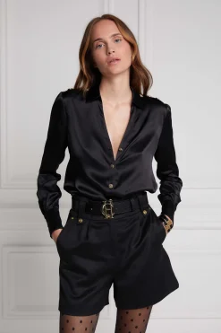 Silk V-Neck Blouse (Black)