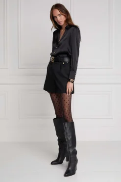 Silk V-Neck Blouse (Black)