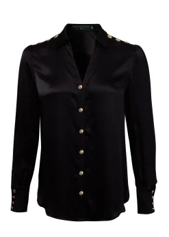 Silk V-Neck Blouse (Black)