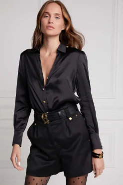 Silk V-Neck Blouse (Black)