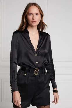 Silk V-Neck Blouse (Black)