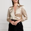 Silk V-Neck Blouse (Champagne)