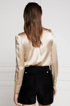 Silk V-Neck Blouse (Champagne)