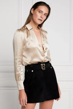 Silk V-Neck Blouse (Champagne)