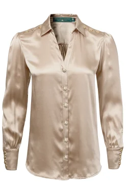 Silk V-Neck Blouse (Champagne)