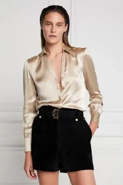 Silk V-Neck Blouse (Champagne)