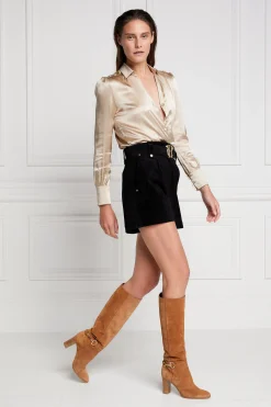 Silk V-Neck Blouse (Champagne)