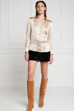 Silk V-Neck Blouse (Champagne)
