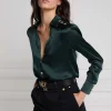 Silk V-Neck Blouse (Emerald)
