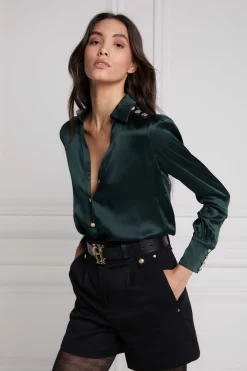 Silk V-Neck Blouse (Emerald)