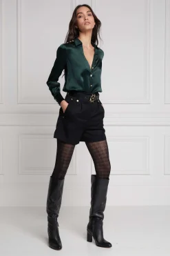 Silk V-Neck Blouse (Emerald)