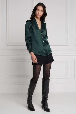 Silk V-Neck Blouse (Emerald)