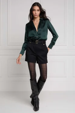 Silk V-Neck Blouse (Emerald)