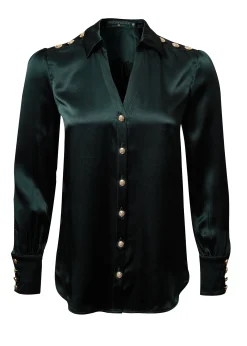 Silk V-Neck Blouse (Emerald)