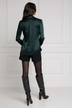 Silk V-Neck Blouse (Emerald)