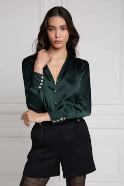 Silk V-Neck Blouse (Emerald)