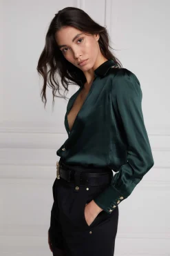 Silk V-Neck Blouse (Emerald)