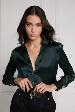 Silk V-Neck Blouse (Emerald)