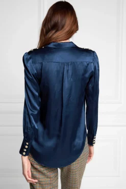 Silk V-Neck Blouse (Petrol Blue)