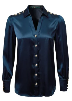 Silk V-Neck Blouse (Petrol Blue)