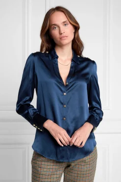 Silk V-Neck Blouse (Petrol Blue)