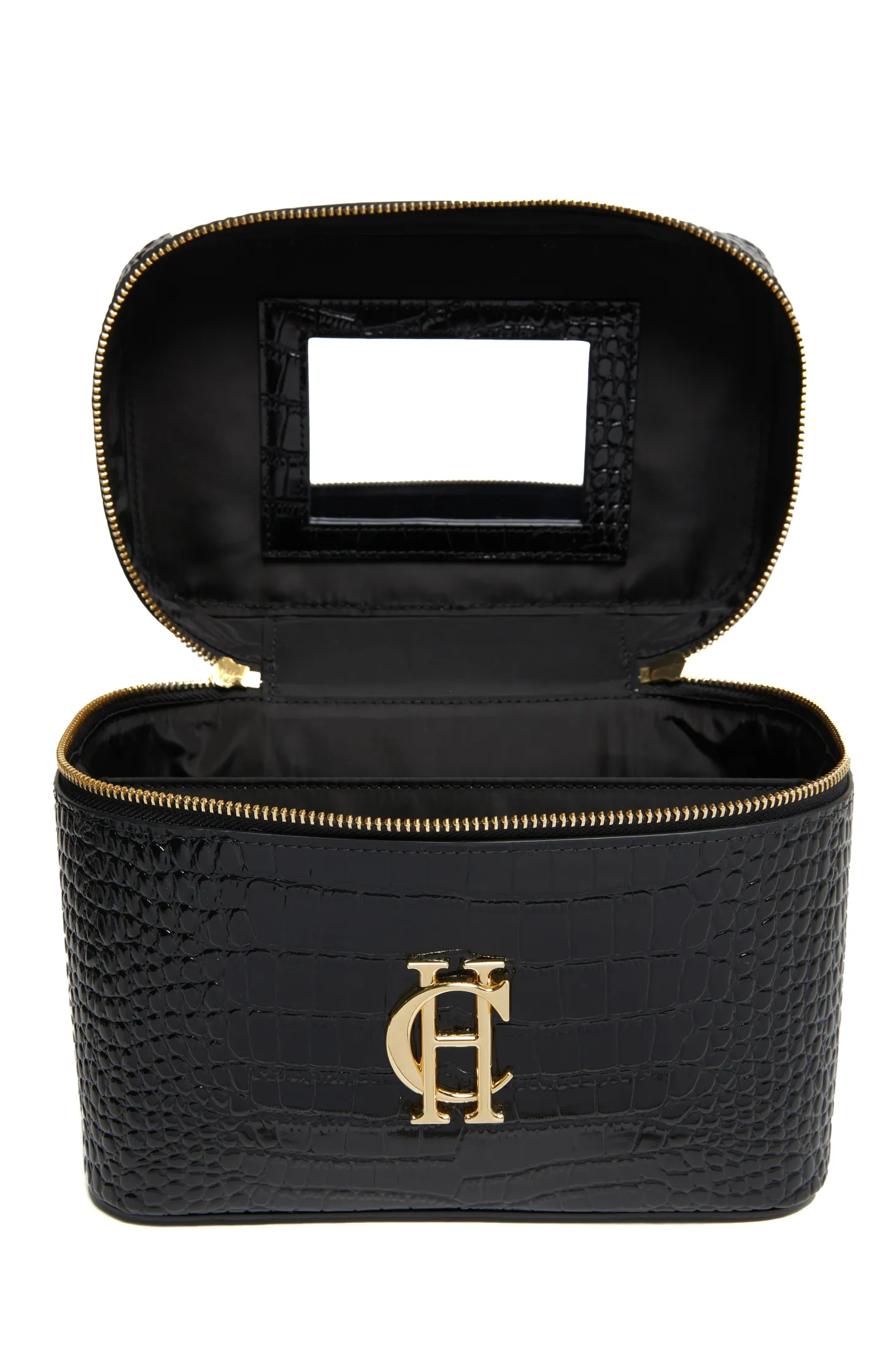 Travel Makeup Bag (Black Croc)