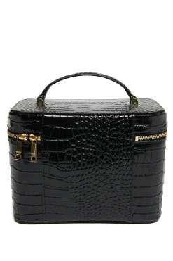 Travel Makeup Bag (Black Croc)