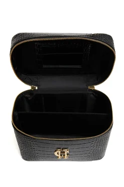 Travel Makeup Bag (Black Croc)