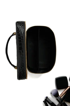 Travel Makeup Bag (Black Croc)