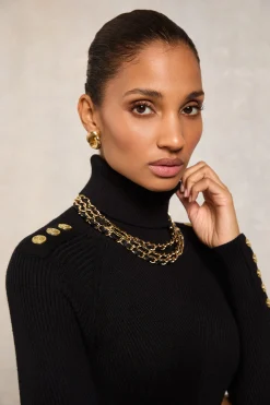 Triple Chain Necklace (Black Gold)