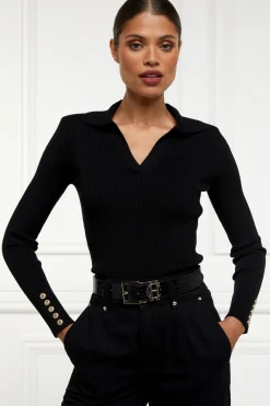 V-Neck Rib Top (Black)